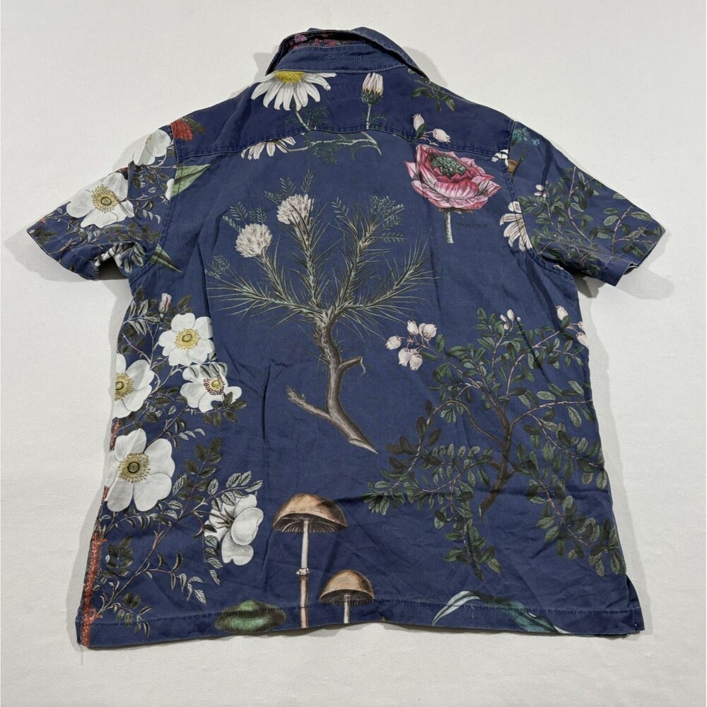 Mother Denim Camp Shirt Staycation Blue Button Graphic Print Floral Top Sz M - Picture 7 of 8